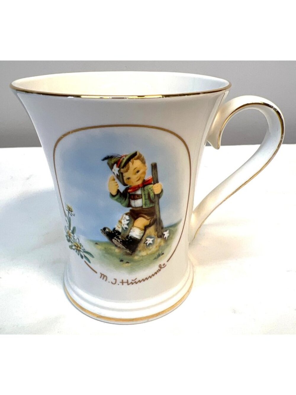 Goebel Hummel "Mountaineer" Hum 315 Decorative Porcelain Mug With Gold Trim & Fl